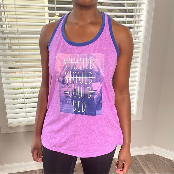 2/$20 Athletic Works 'Should Would Could Did' Activewear Purple Tank - Picture 3 of 15